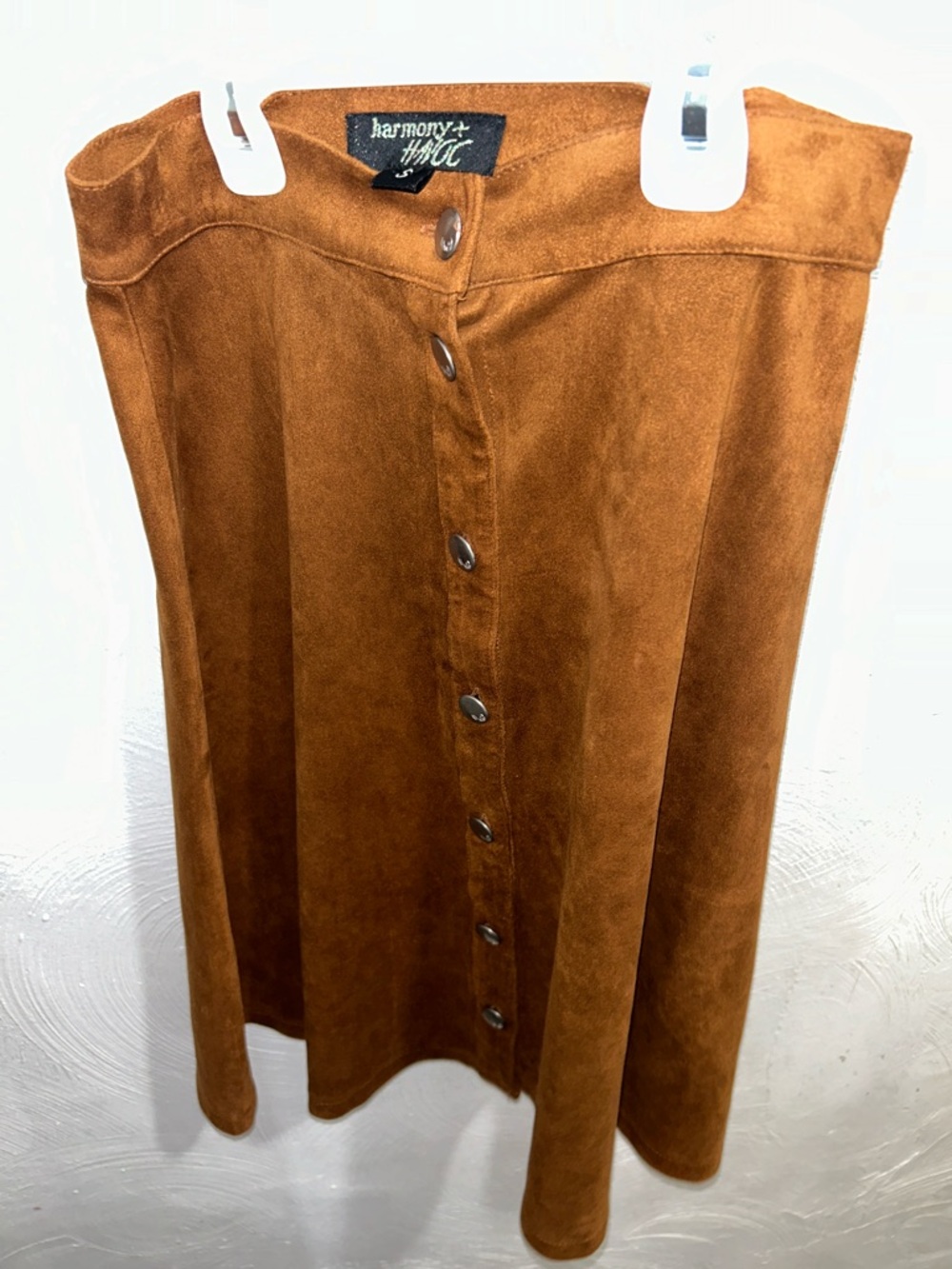 Harmony+H&MT Brown Suede Button-Front A-Line Skirt